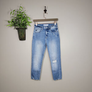 KanCan Skinny Jeans Cropped Crop Blue Distressed Ankle Jeggings Light Wash 25